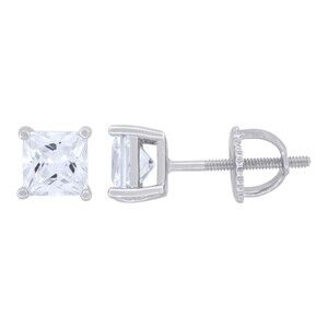 925 Sterling Silver Womens Cubic Zirconia Square Classic Studs Earrings